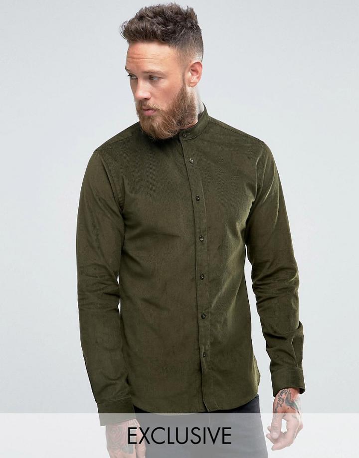Heart And Dagger Grandad Shirt In Cord - Green