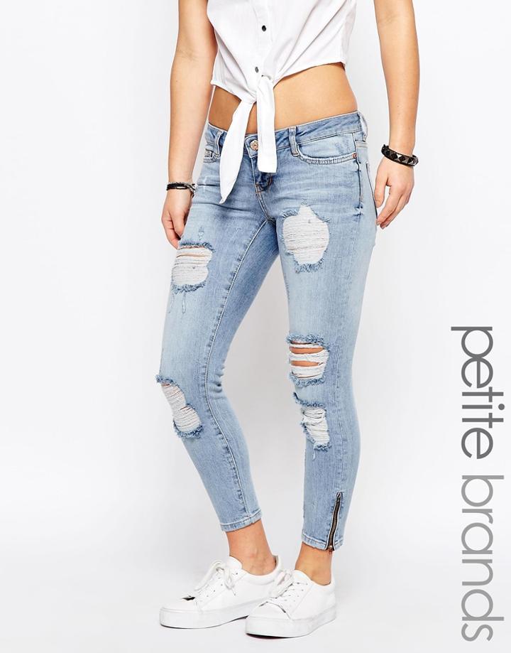 Noisy May Petite Eve Super Slim Ankle Zip Jeans - Blue