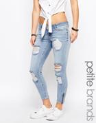 Noisy May Petite Eve Super Slim Ankle Zip Jeans - Blue