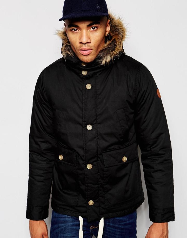 Native Youth Arctic Parka Jacket With Curved Hem - Black