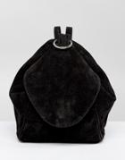 Asos Suede Minimal Backpack With Ring Pull Detail - Black