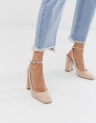 Asos Design Puddle Square Toe Block Heeled High Shoes In Warm Pink