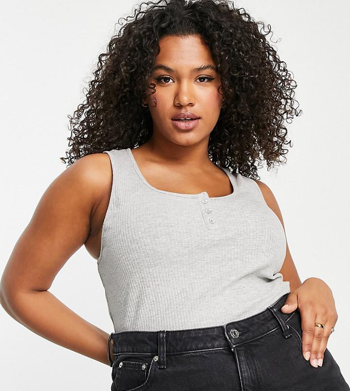 Asos Design Curve Button Front Tank Top In Gray Heather