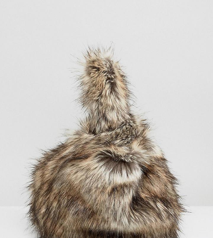 My Accessories Faux Fur Asymmetric Hand Bag - Beige
