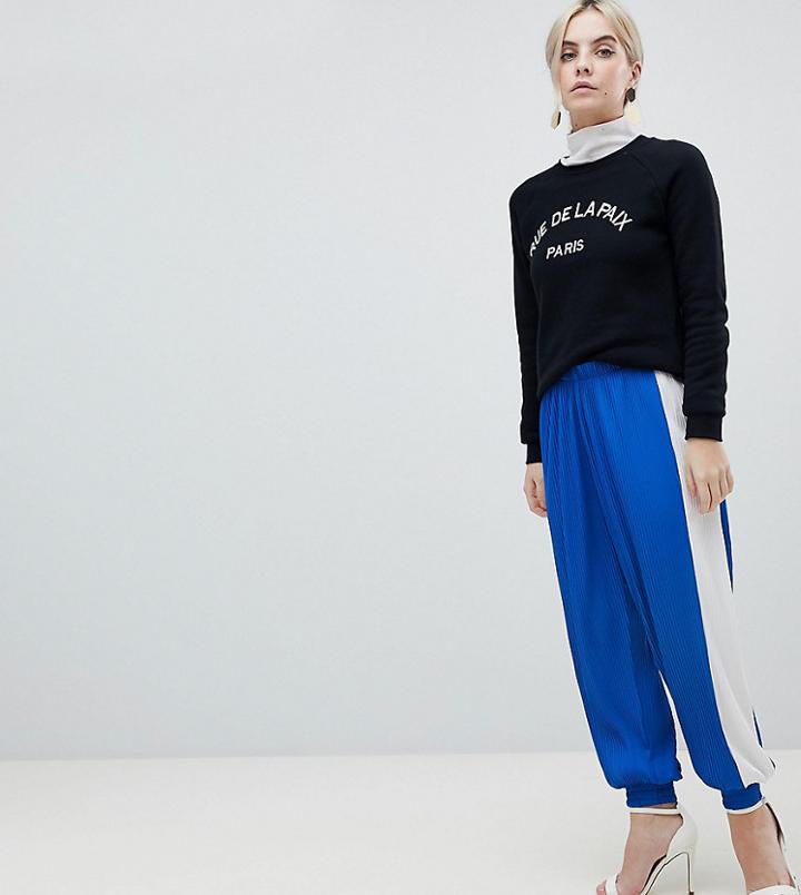 Asos Petite Plisse Joggers With Side Stripe - Blue