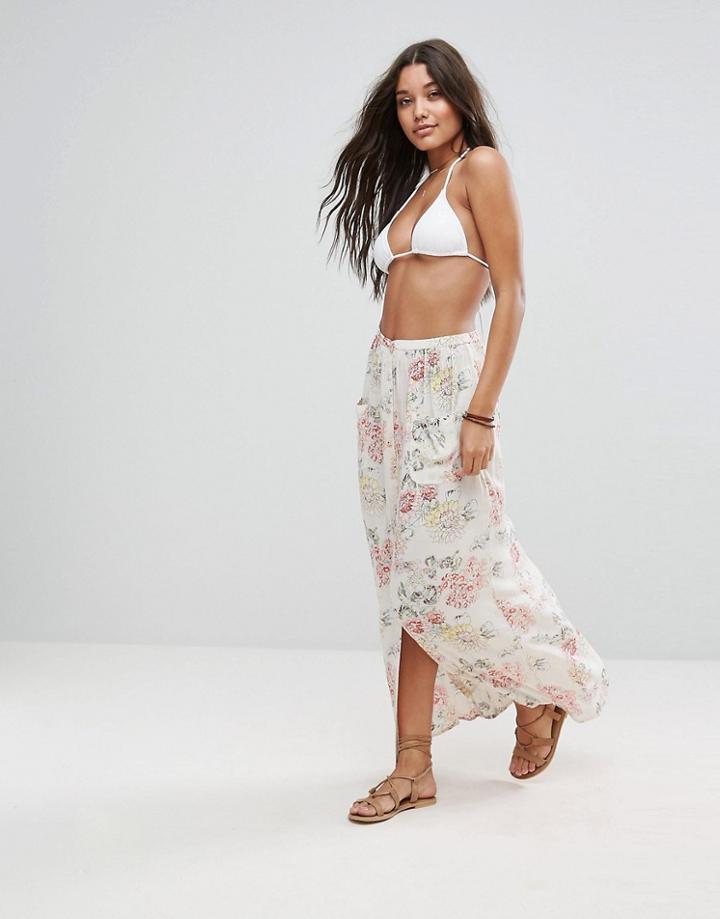 Billabong Button Front Maxi Beach Skirt In Vintage Floral - Multi