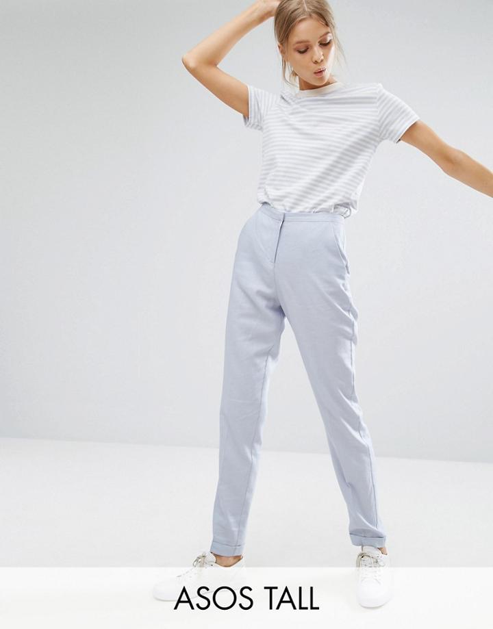 Asos Tall Linen Cigarette Pants - Silver