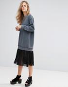 Pull & Bear Pleat Detail Bottom Sweat Dress - Gray