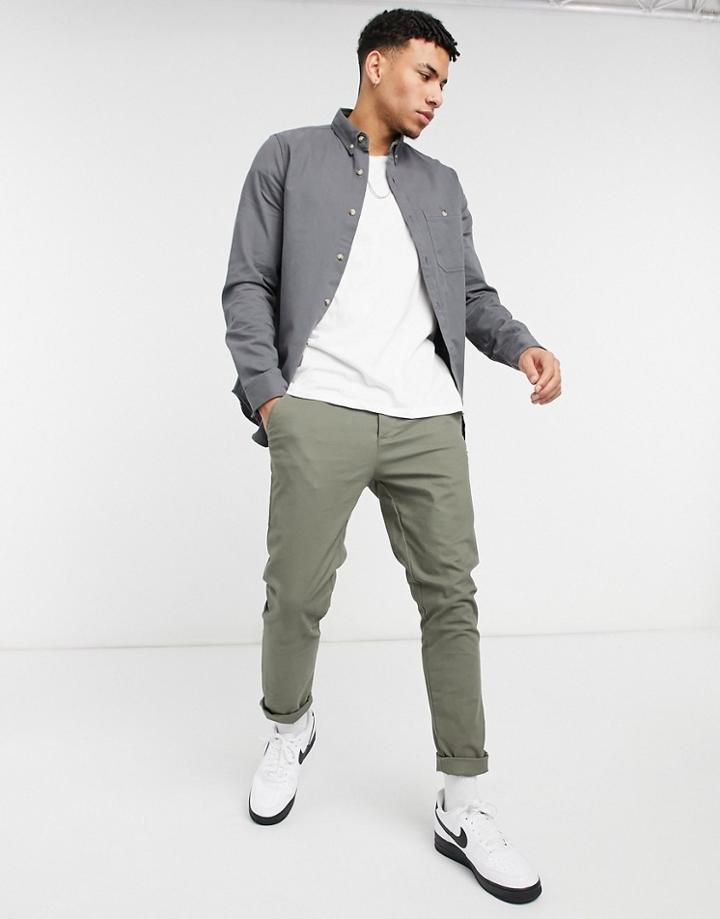 Threadbare Cotton Twill Shirt In Charcoal-black