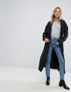 Monki Button Front Belted Coat - Black