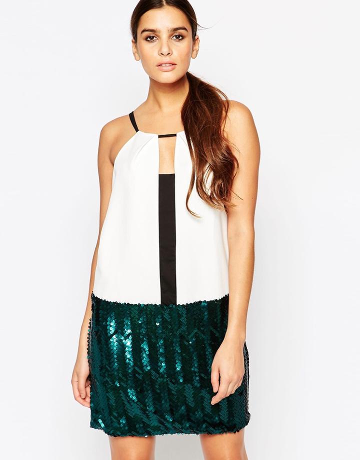 Adelyn Rae Dress With Metallic Pleated Skirt - Peacock