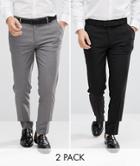 Asos Design 2 Pack Skinny Smart Pants In Black And Gray Save-multi