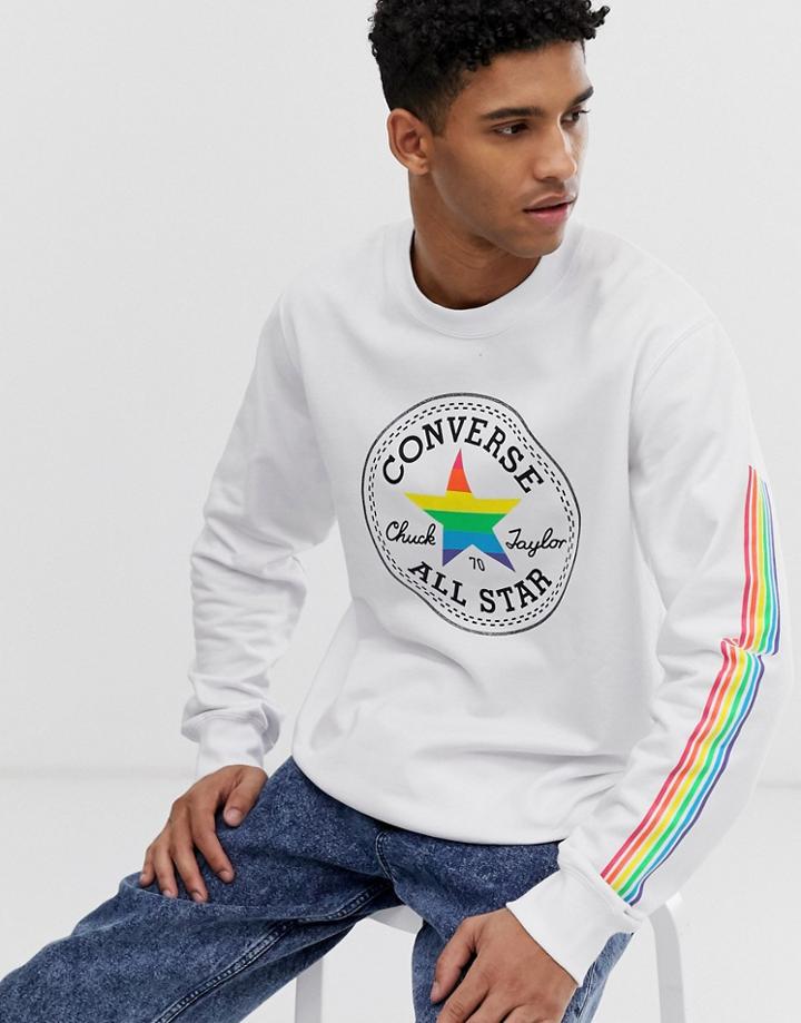 Converse Pride Crew Fleece In White-black