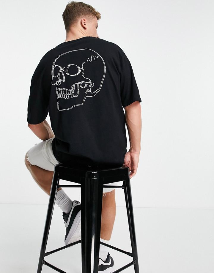 Jack & Jones Originals Oversized T-shirt With Skull Back Print In Black