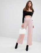 Ax Paris Wide Leg Pants With Button Detail - Pink