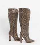 Public Desire Wide Fit Slow Knee High Boots In Brown Snake