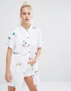 Lazy Oaf Oversized Shirt With Planets & Space Print - White