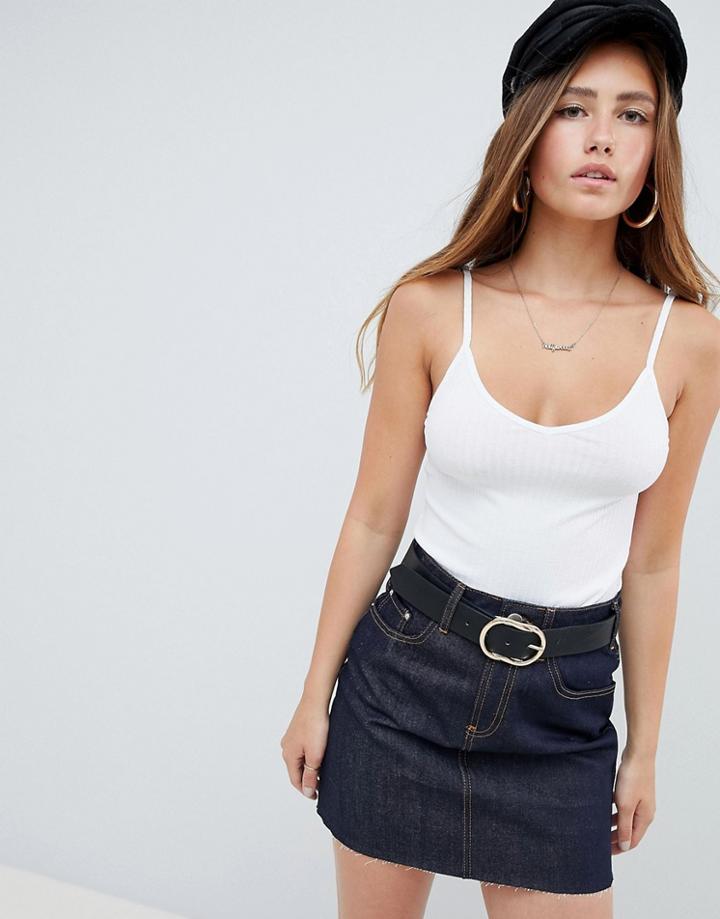 Asos Design Rib Cami With V Neck And V Back In White - White