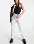 Topshop Dad Wrap Over Recycled Cotton Blend Jeans In Super Bleach-blues