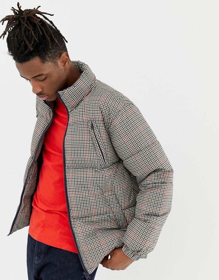 Bershka Puffer Jacket In Check Print - Beige