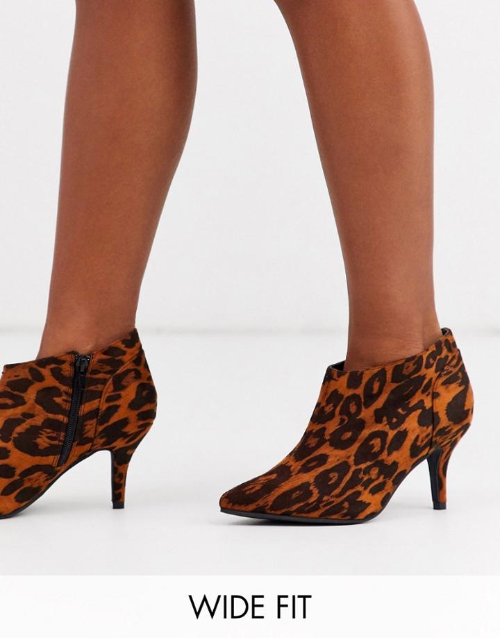 Simply Be Wide Fit Kitten Heel Ankle Boot In Leopard Print-multi