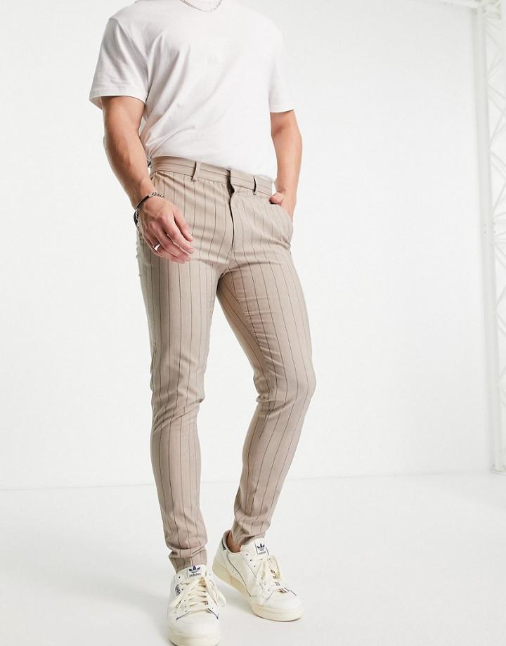 Asos Design Super Skinny Smart Sweatpants In Stone Pin Stripe-neutral