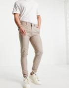 Asos Design Super Skinny Smart Sweatpants In Stone Pin Stripe-neutral