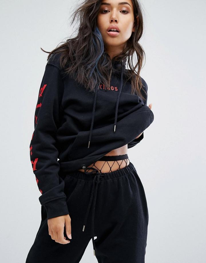 Wasted Paris Oversized Skate Hoodie With Arm Print Co-ord - Black