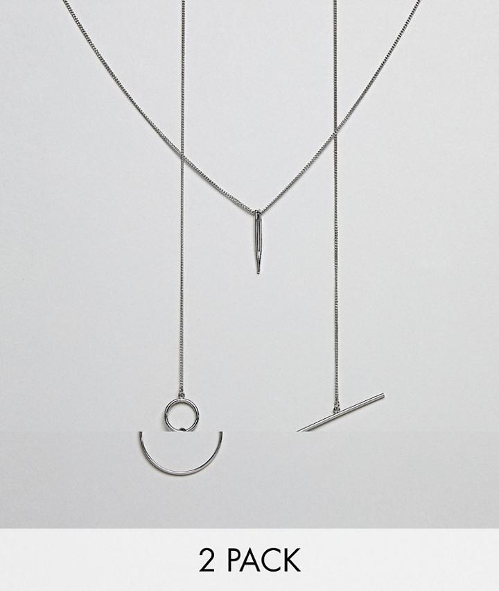 Asos Pack Of 2 V Shape And Toggle Pendant Neckaces - Silver