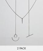 Asos Pack Of 2 V Shape And Toggle Pendant Neckaces - Silver