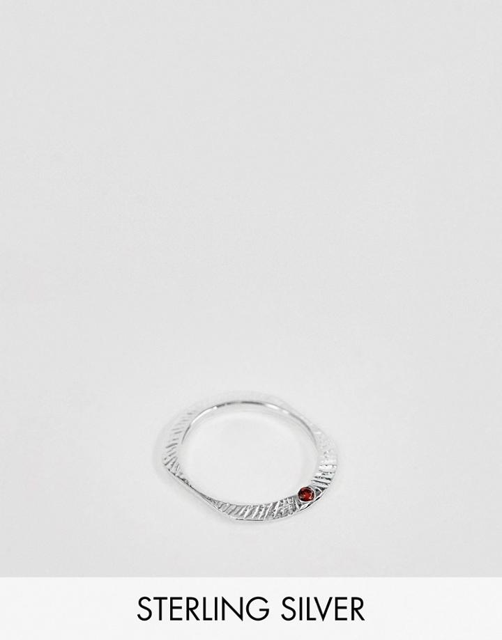 Asos Design Sterling Silver Square Band Ring With Stone Set