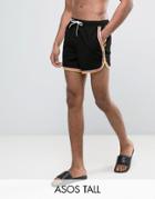 Asos Tall Runner Swim Shorts In Black With Triple Binding - Black
