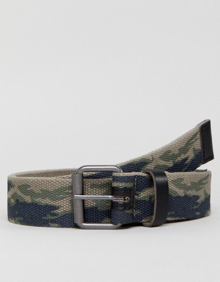 Jack & Jones Canvas Belt In Camo - Green
