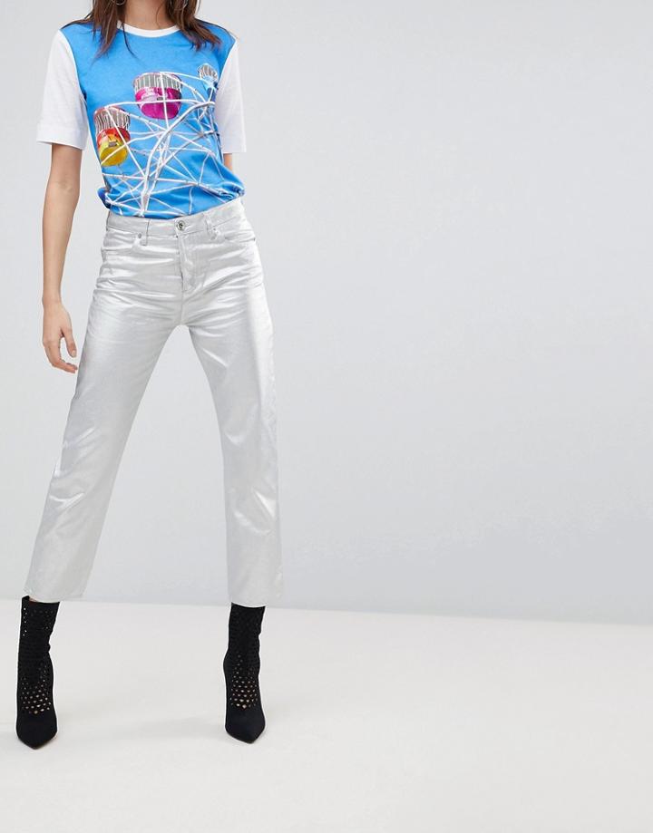 Love Moschino Silver Metallic Boyfriend Jeans