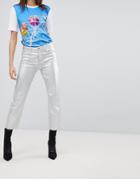Love Moschino Silver Metallic Boyfriend Jeans