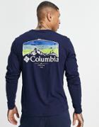 Columbia Pikewood Long Sleeve Back Print T-shirt In Navy
