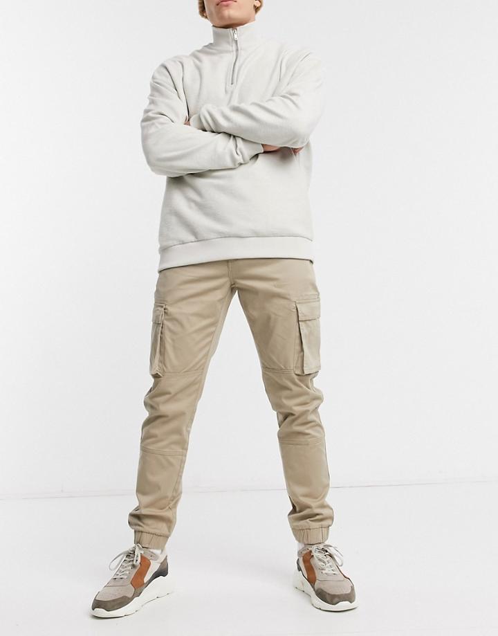 Only & Sons Cuffed Cargo Pants In Slim Fit Stone-neutral