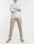 Only & Sons Cuffed Cargo Pants In Slim Fit Stone-neutral