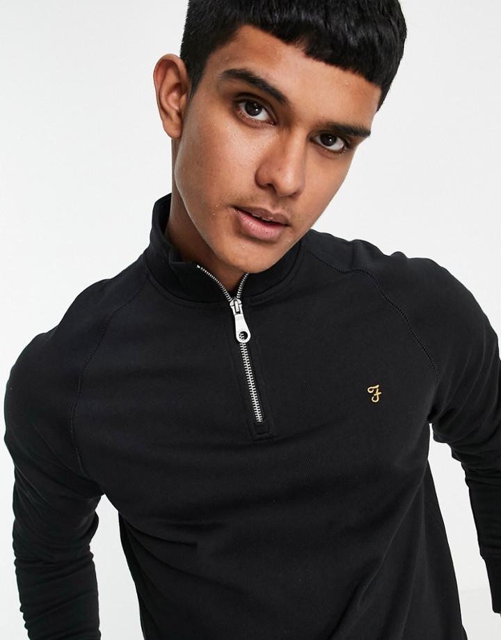 Farah Jim Organic Cotton 1/4 Zip Sweatshirt In Black