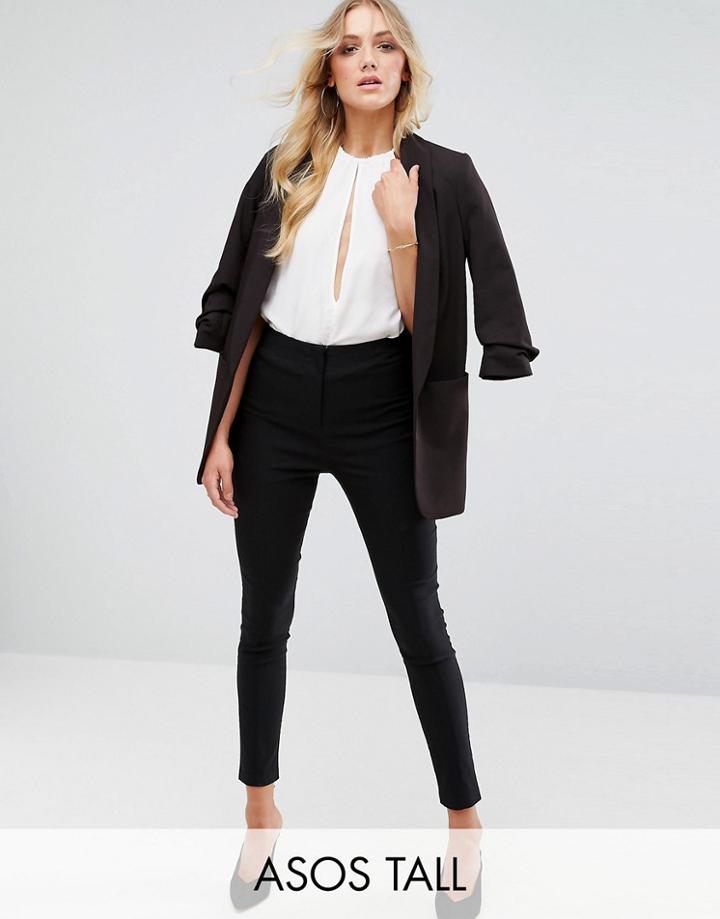 Asos Tall High Waist Pants In Skinny Fit - Black