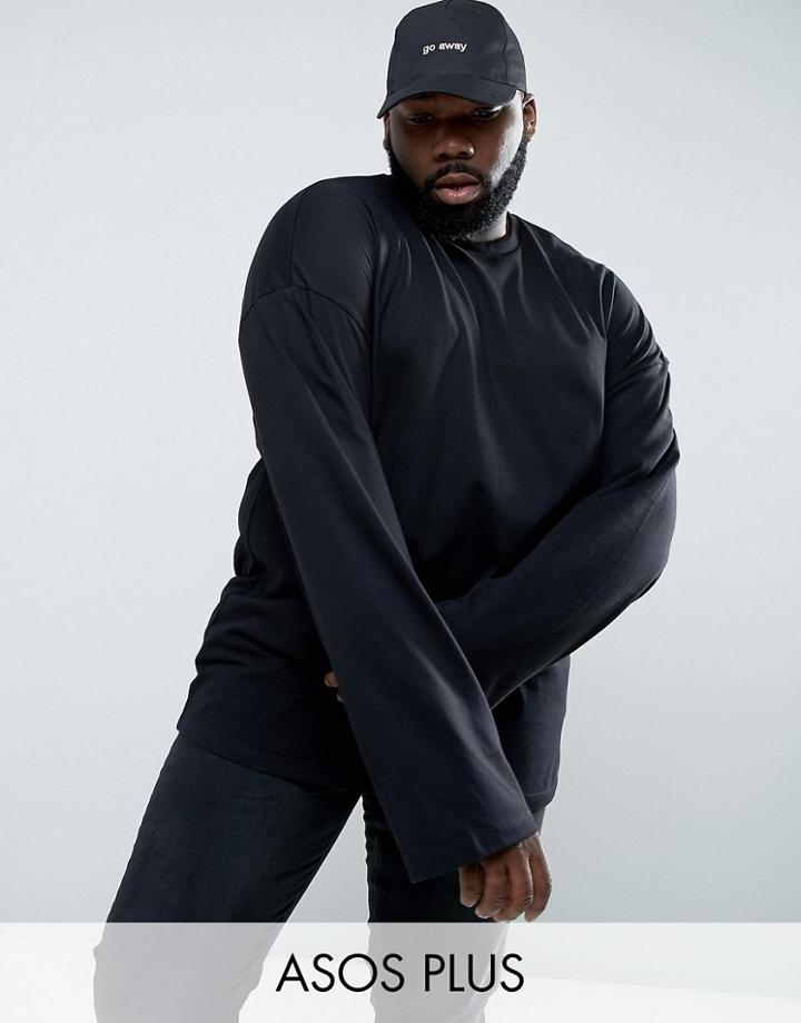 Asos Plus Oversized Long Sleeve T-shirt In Heavy Jersey With Wide Sleeve In Black - Black
