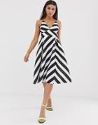 Asos Design Chevron Strappy Back Minimal Prom Midi Dress-multi