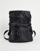 Asos Design Utility Backpack With Drawstring In Black Nylon