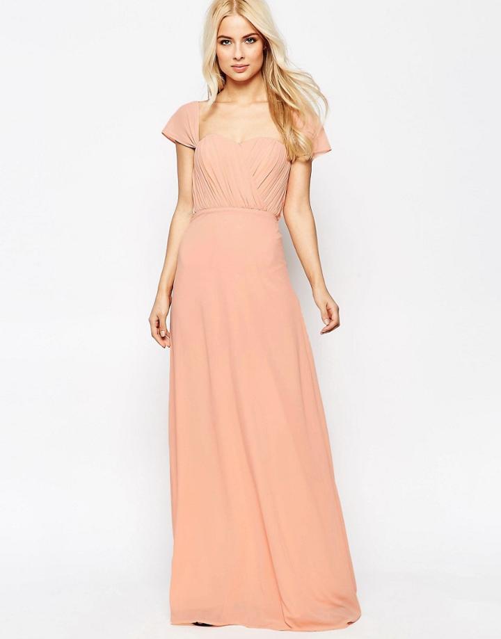 Jarlo Off The Shoulder Chiffon Maxi Dress - Peach