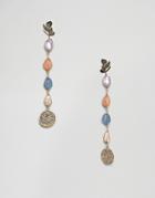 Asos Design Strand Earrings With Faux Semi-precious Stones And Textured Metal In Gold - Gold