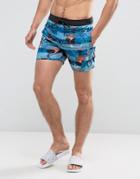 Bershka Swim Shorts In Blue Floral Print - Multi
