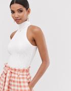 Fashion Union Ribbed Sleeveless Roll Neck Top-white