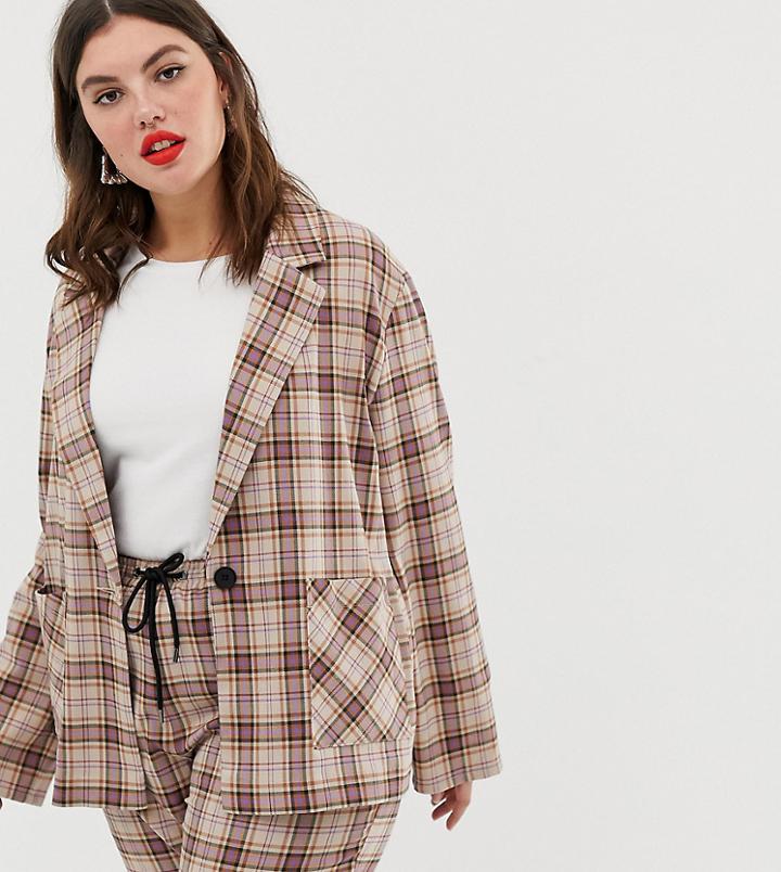 Collusion Plus Soft Check Blazer - Multi