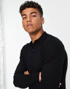 Asos Design Knitted Cotton Polo Sweater In Black