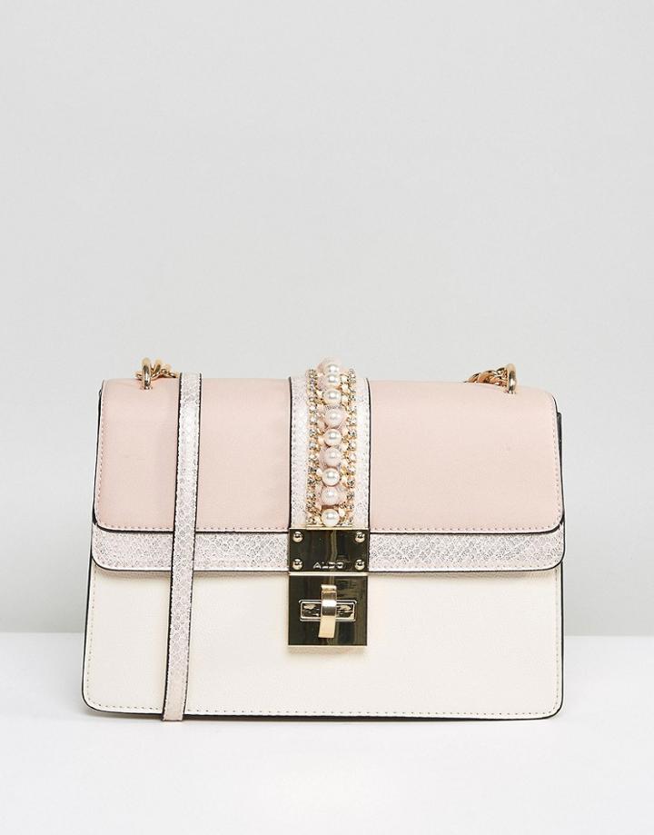 Aldo X Body Bag In Nude With Pearl Embellishment - Pink